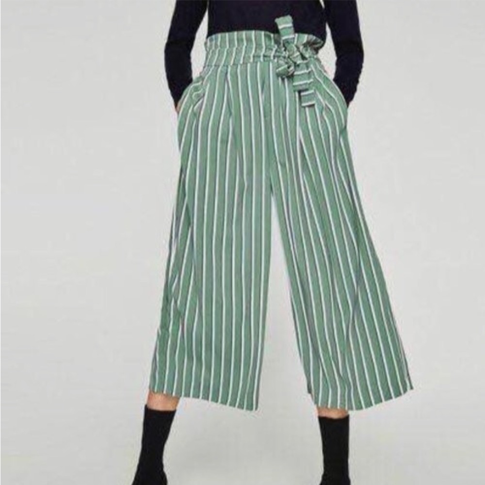 Zara Trafaluc Green and White Striped Skirt